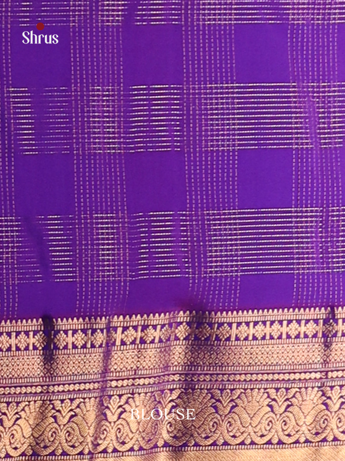 Stunning Blue Soft Silk Saree with zari checks & traditional Purple zari border -2