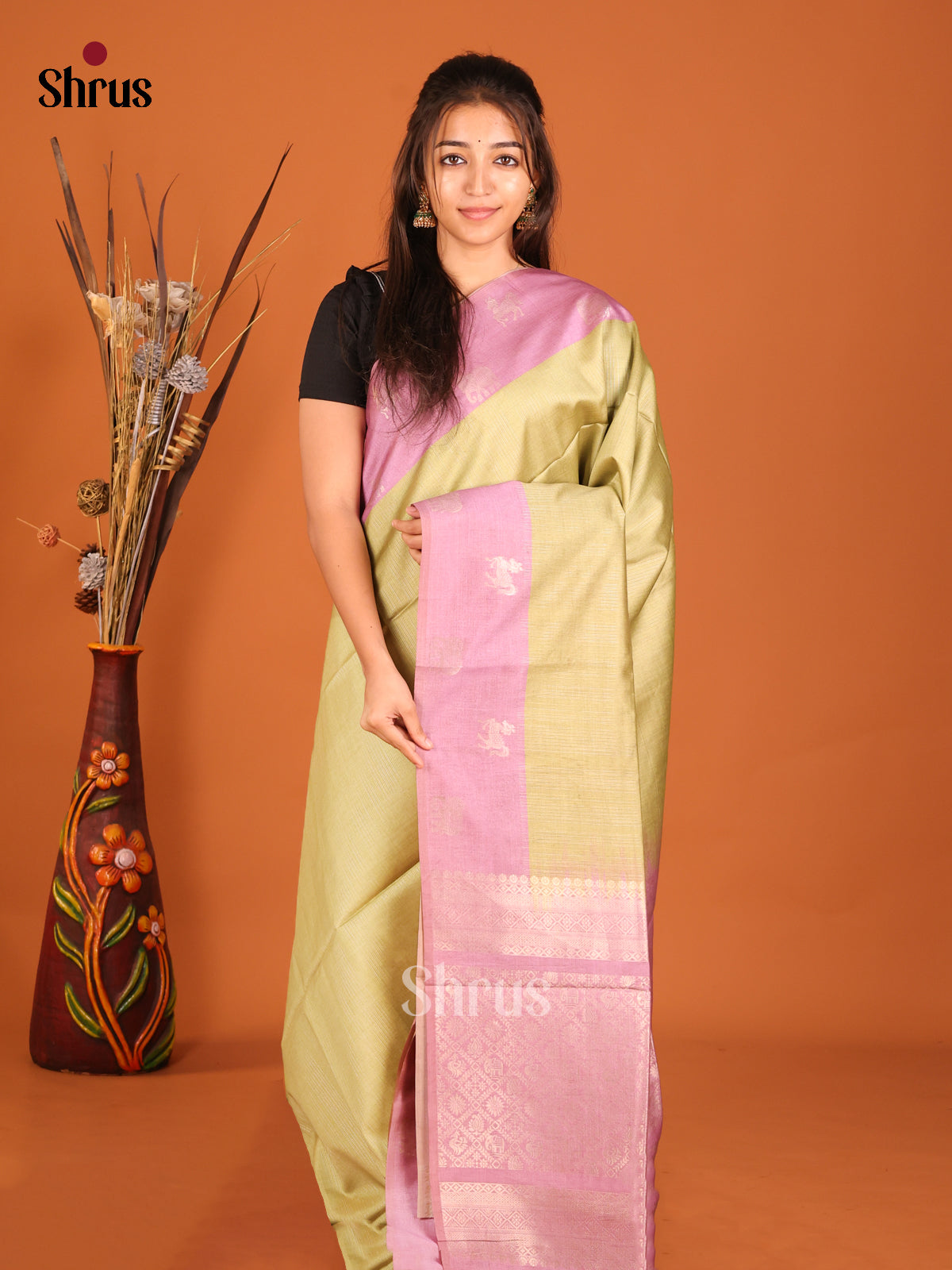 Green & Lavender - Semi Tussar Saree - Shop on Shrus.com