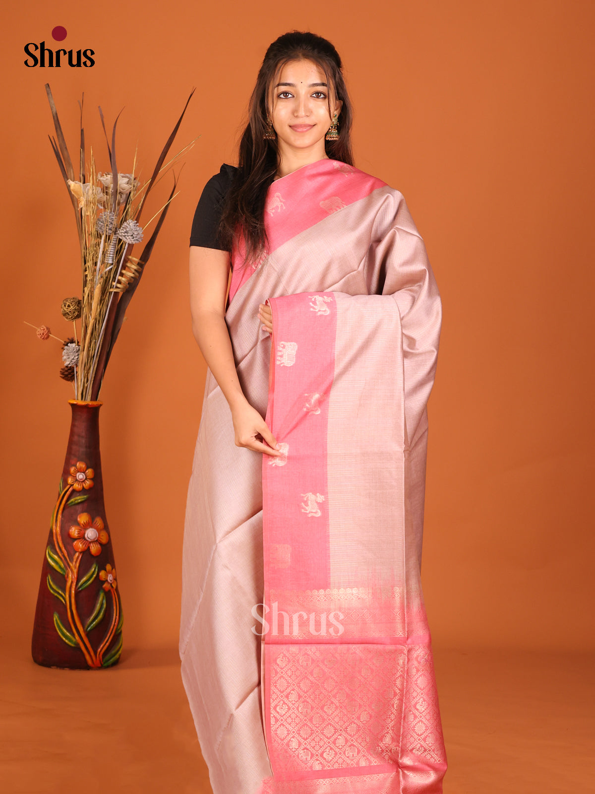 Lavender & Orangish Pink - Semi Tussar Saree