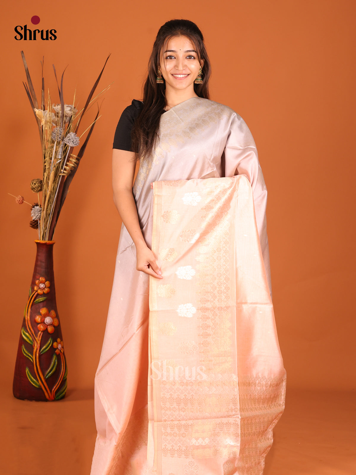 Peach - Semi Tussar Saree
