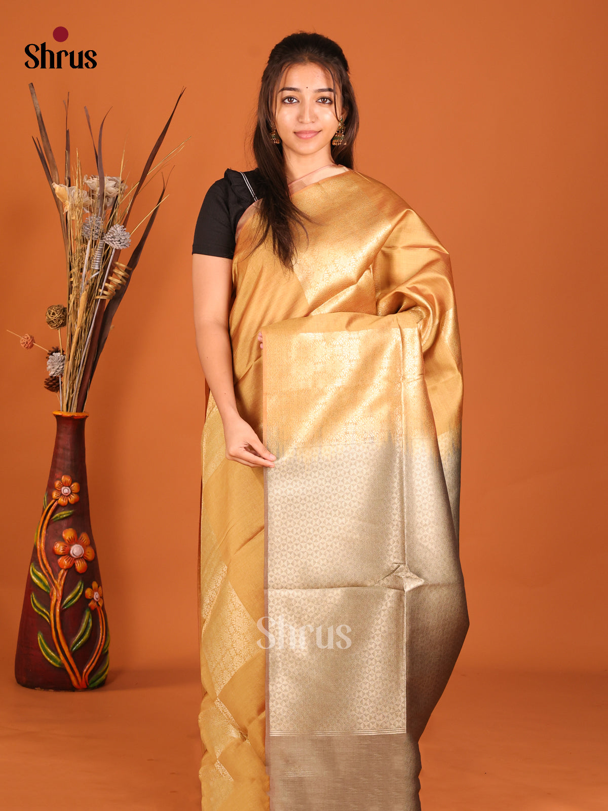 Mustard & Grey - Semi Tussar Saree - Shop on Shrus.com