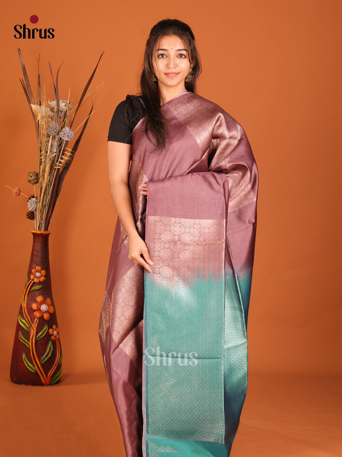 Brown & Green - Semi Tussar Saree