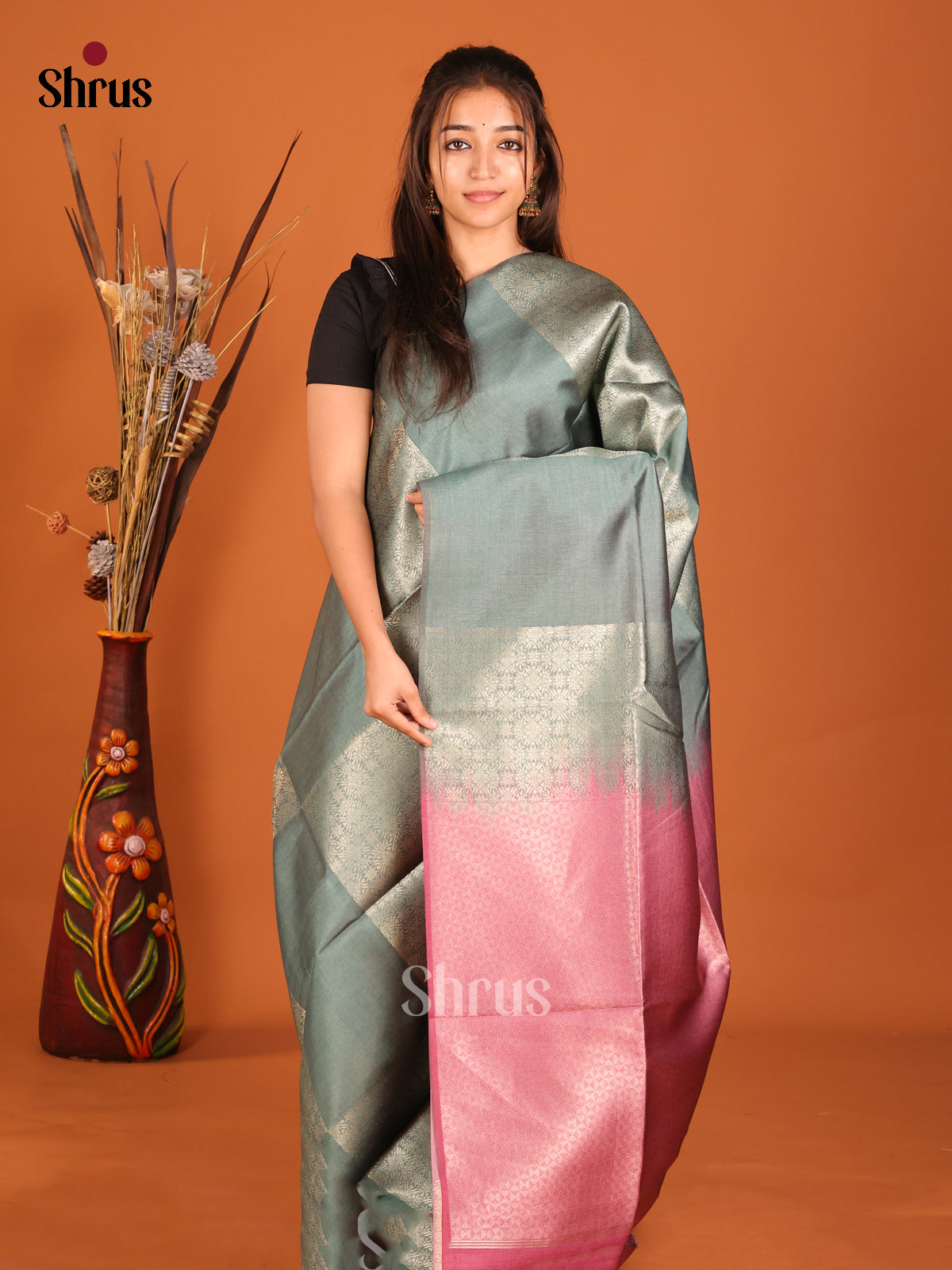 Grey & Maroon- Semi Tussar Saree