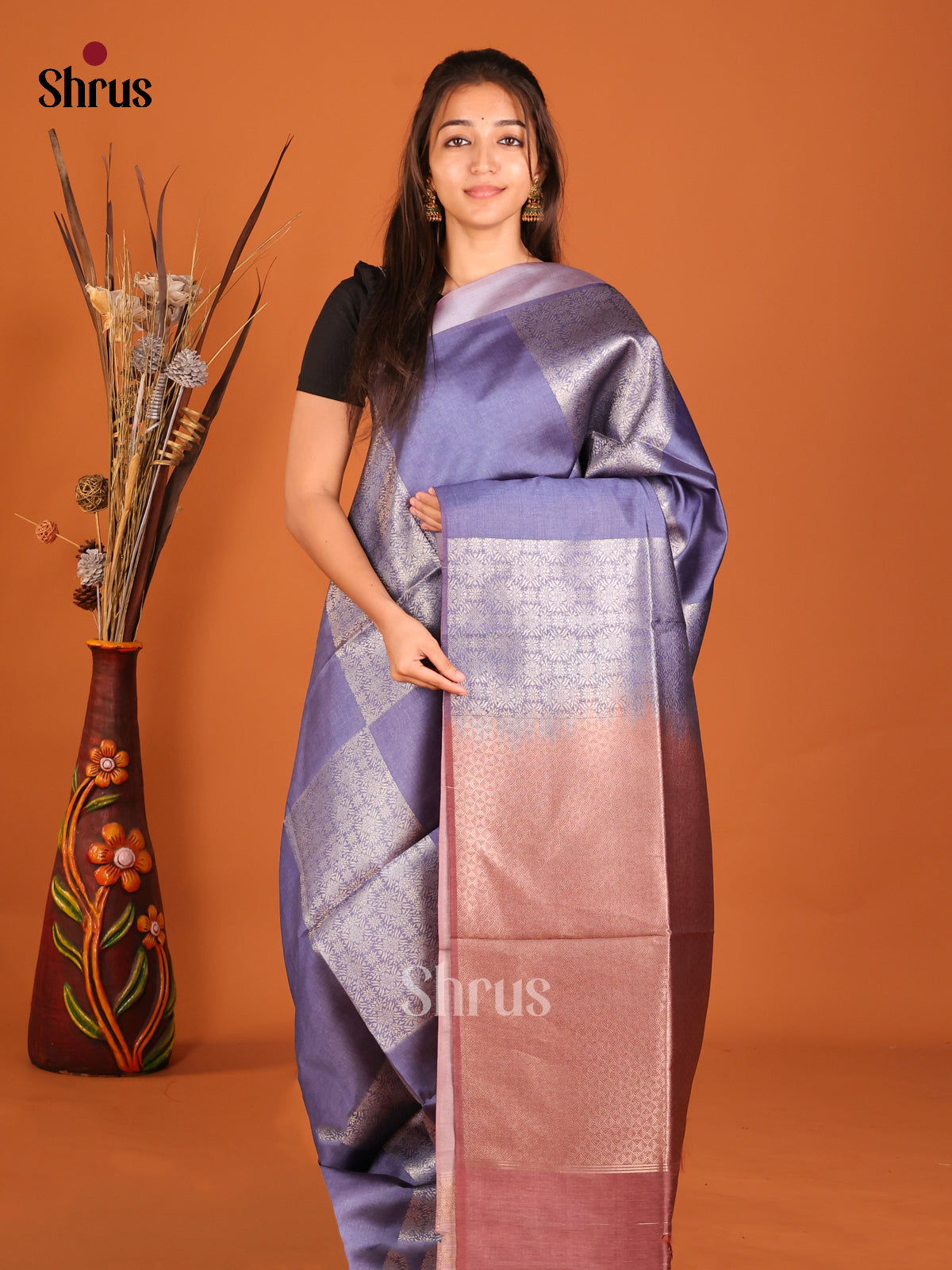 Purple & Brown- Semi Tussar Saree