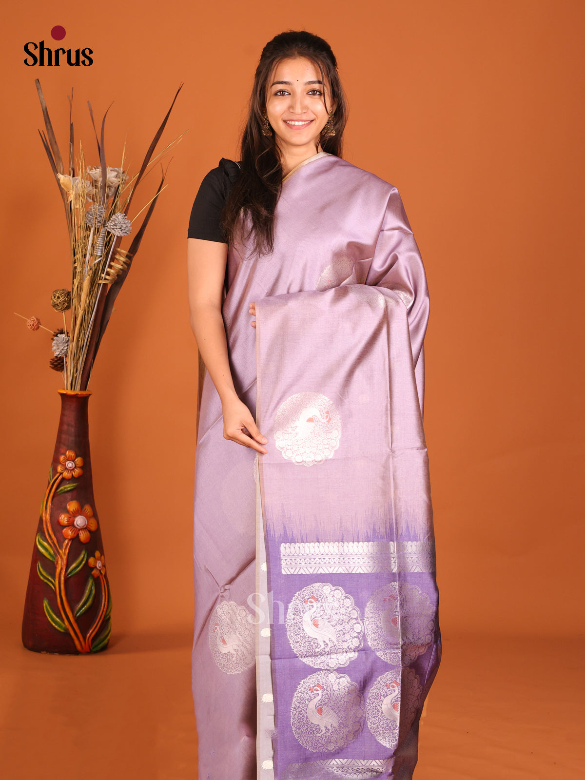 Lavender & Purple - Semi Tussar Saree - Shop on Shrus.com