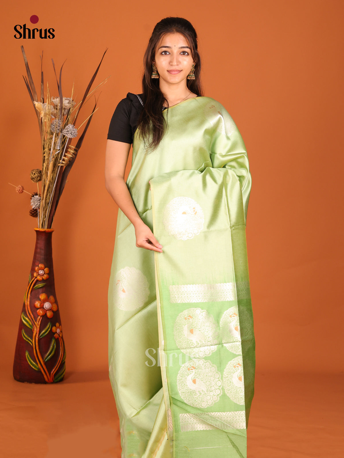 Pista Green(Single Tone)- Semi Tussar Saree