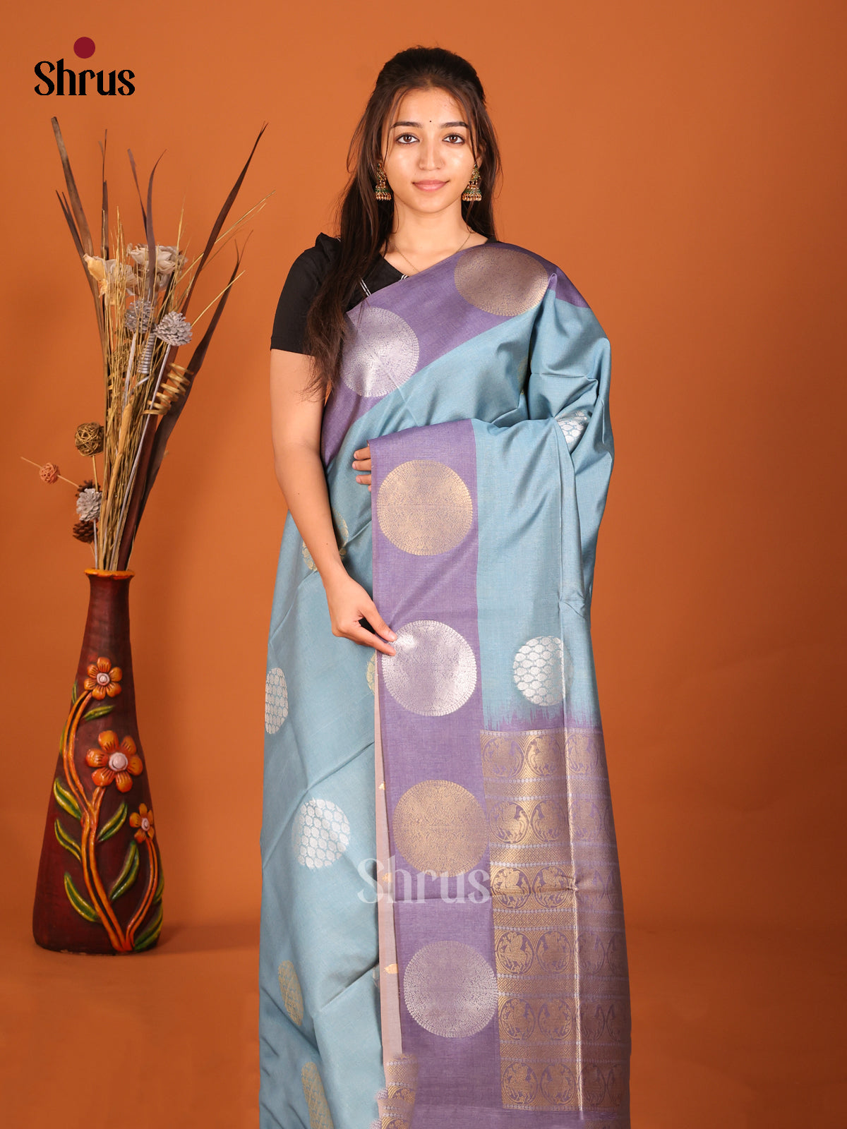 Blue & Purple - Semi Tussar Saree