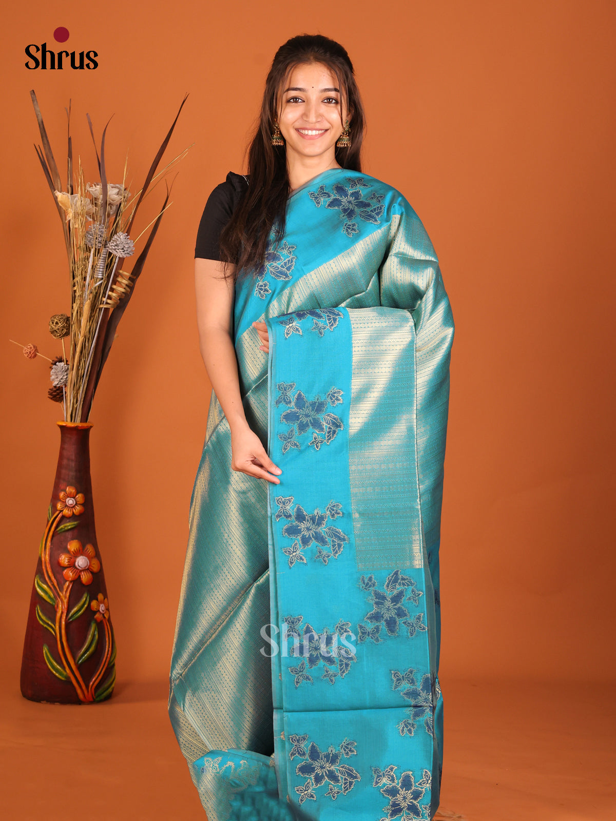 Blue(Single Tone) - Semi Tussar Saree - Shop on Shrus.com
