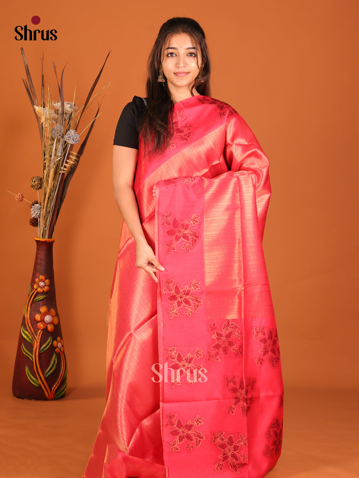 Pink(single tone) - Semi Tussar Saree - Shop on Shrus.com