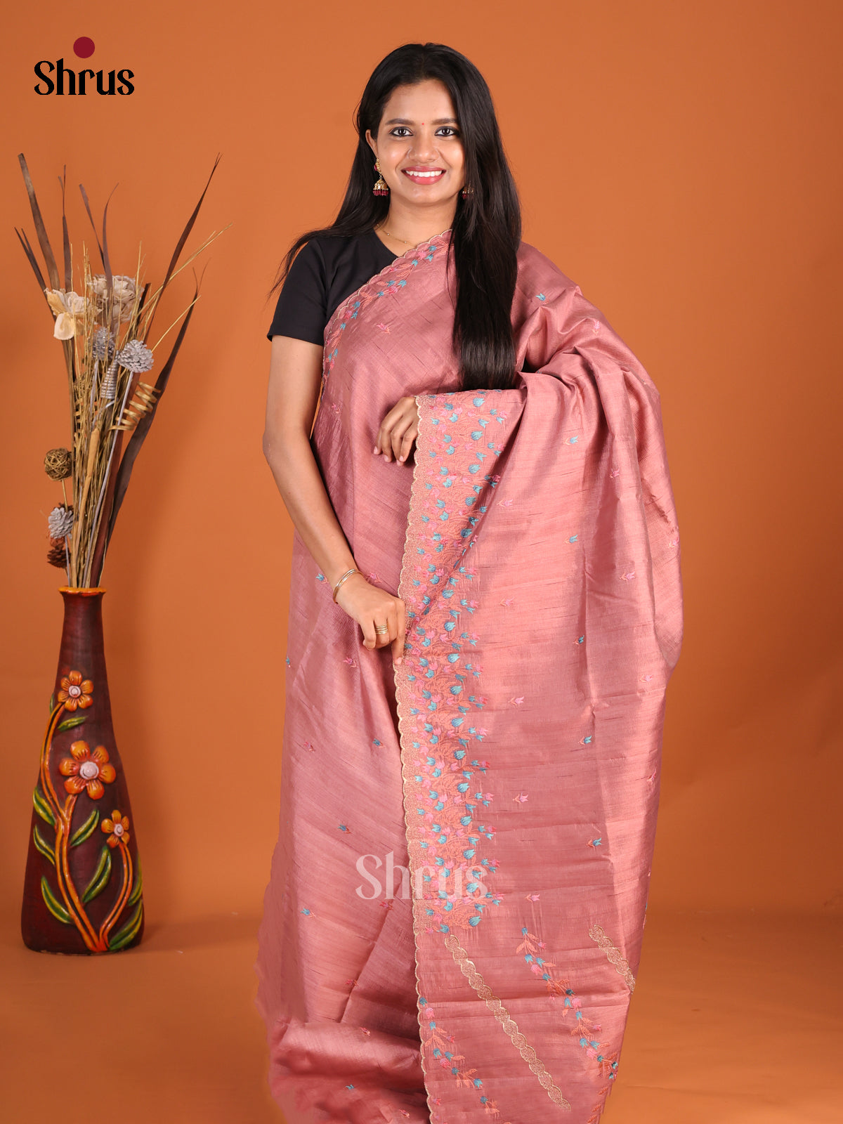 Dusty Brown - Semi Rawsilk Saree - Shop on Shrus.com