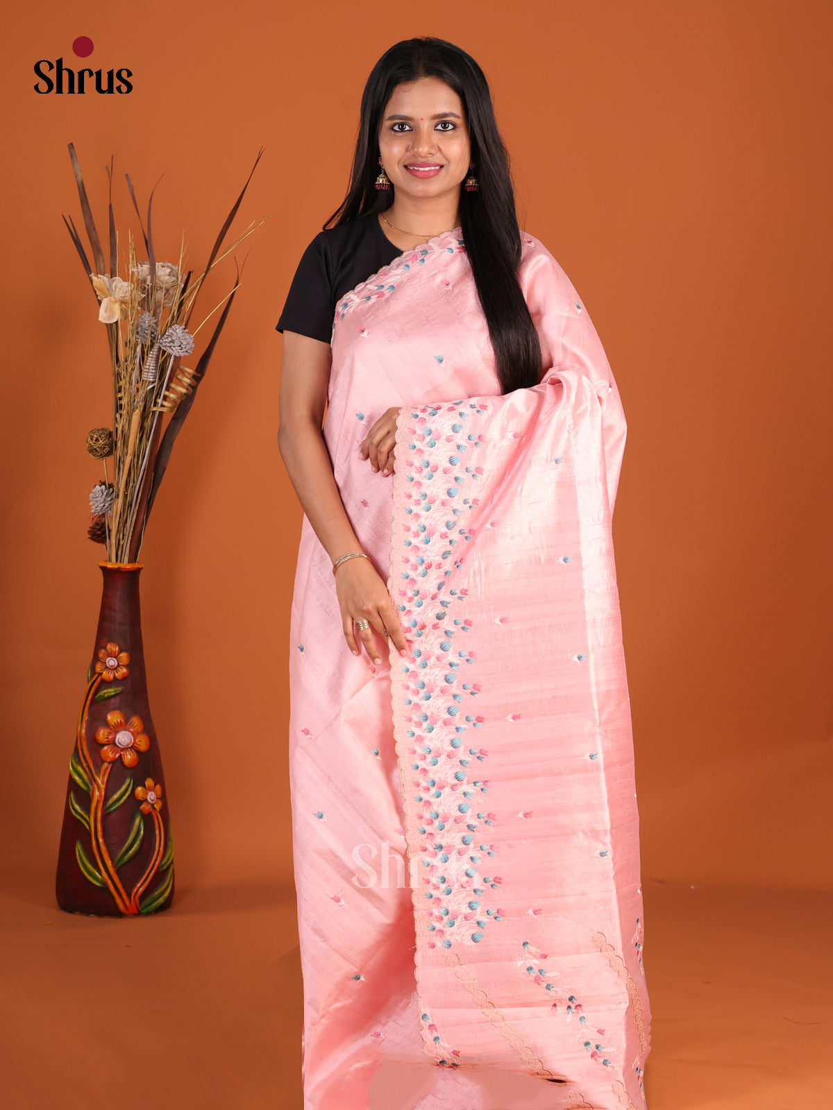 Pink- Semi Rawsilk Saree - Shop on Shrus.com