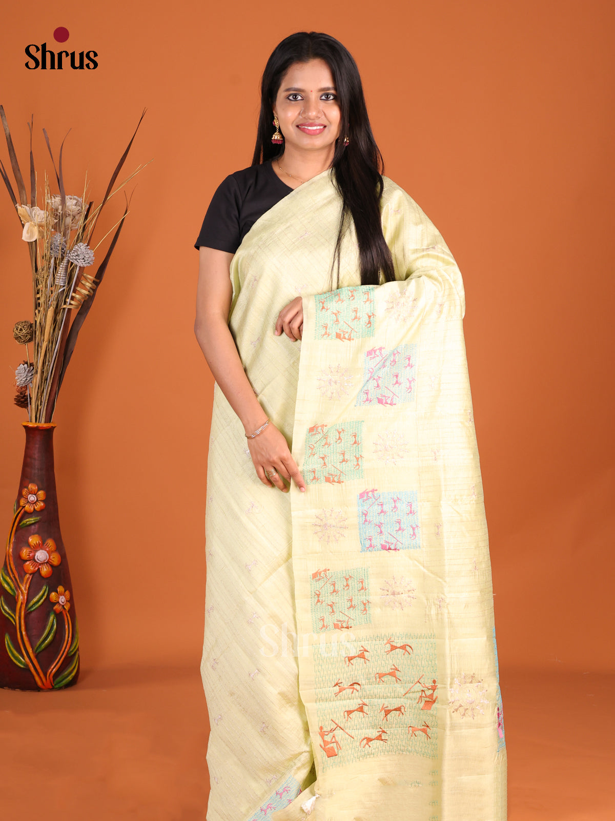 Pista Green - Semi Rawsilk Saree - Shop on Shrus.com
