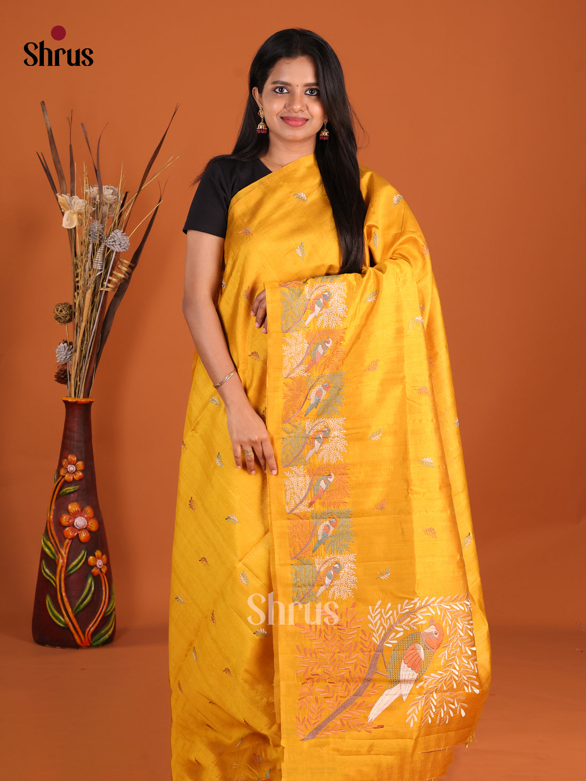 Mustard - Semi Rawsilk Saree - Shop on Shrus.com