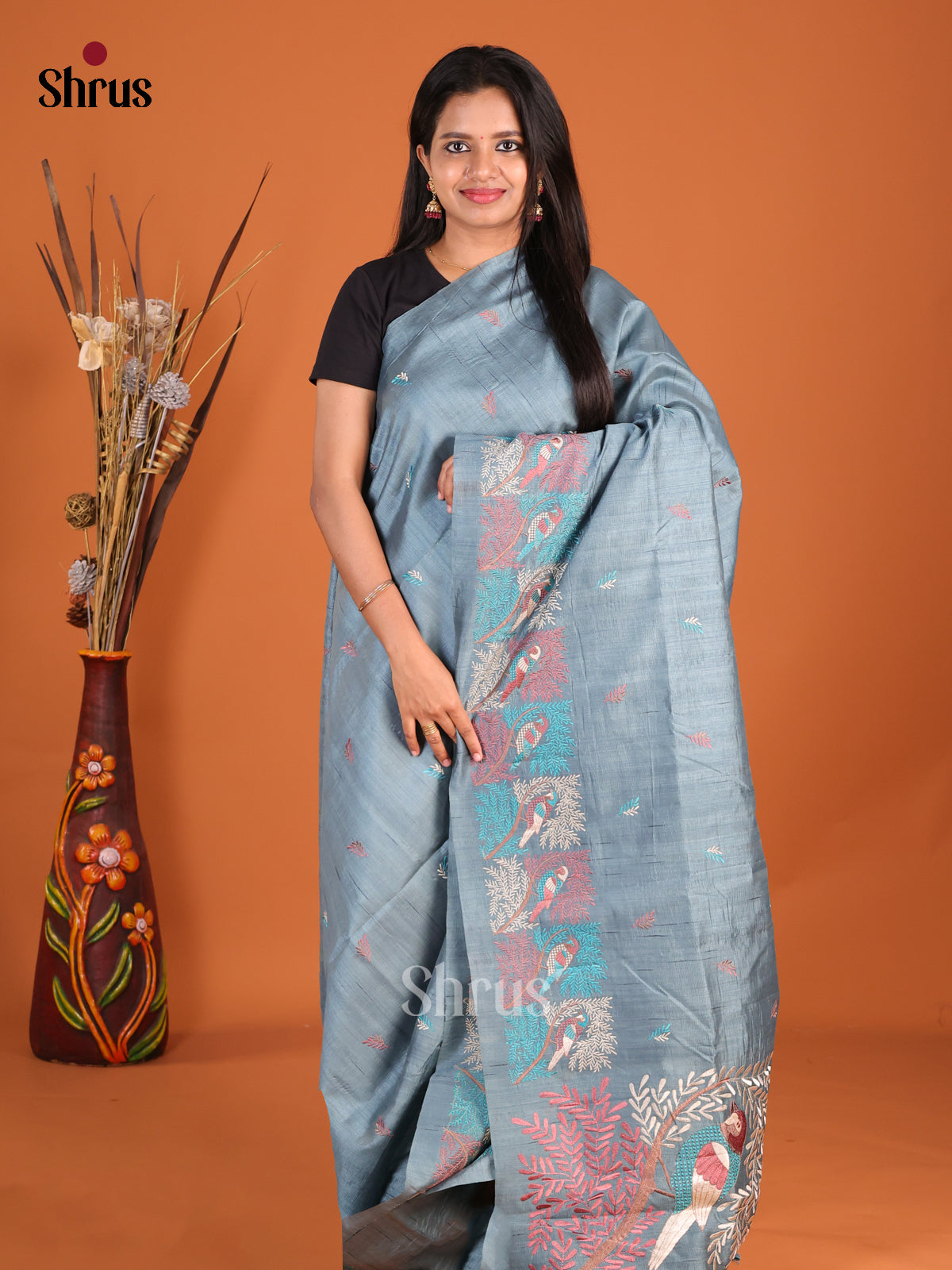 Blue - Semi Rawsilk Saree