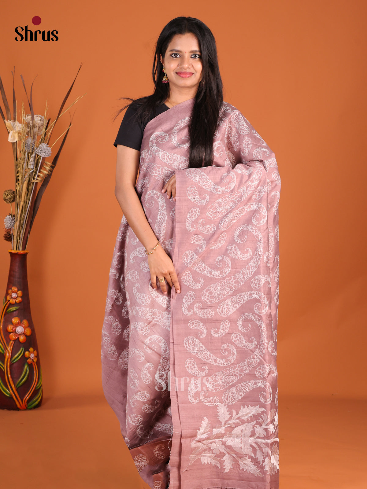 Dusty brown - Semi Rawsilk Saree - Shop on Shrus.com