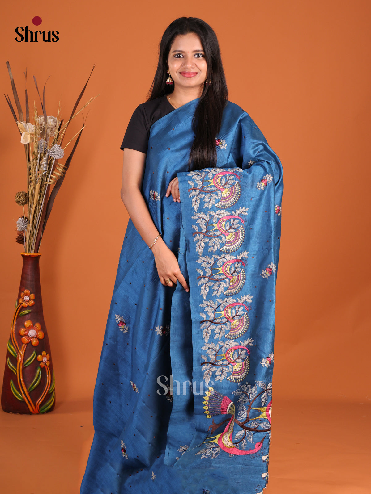 Blue - Semi Rawsilk Saree