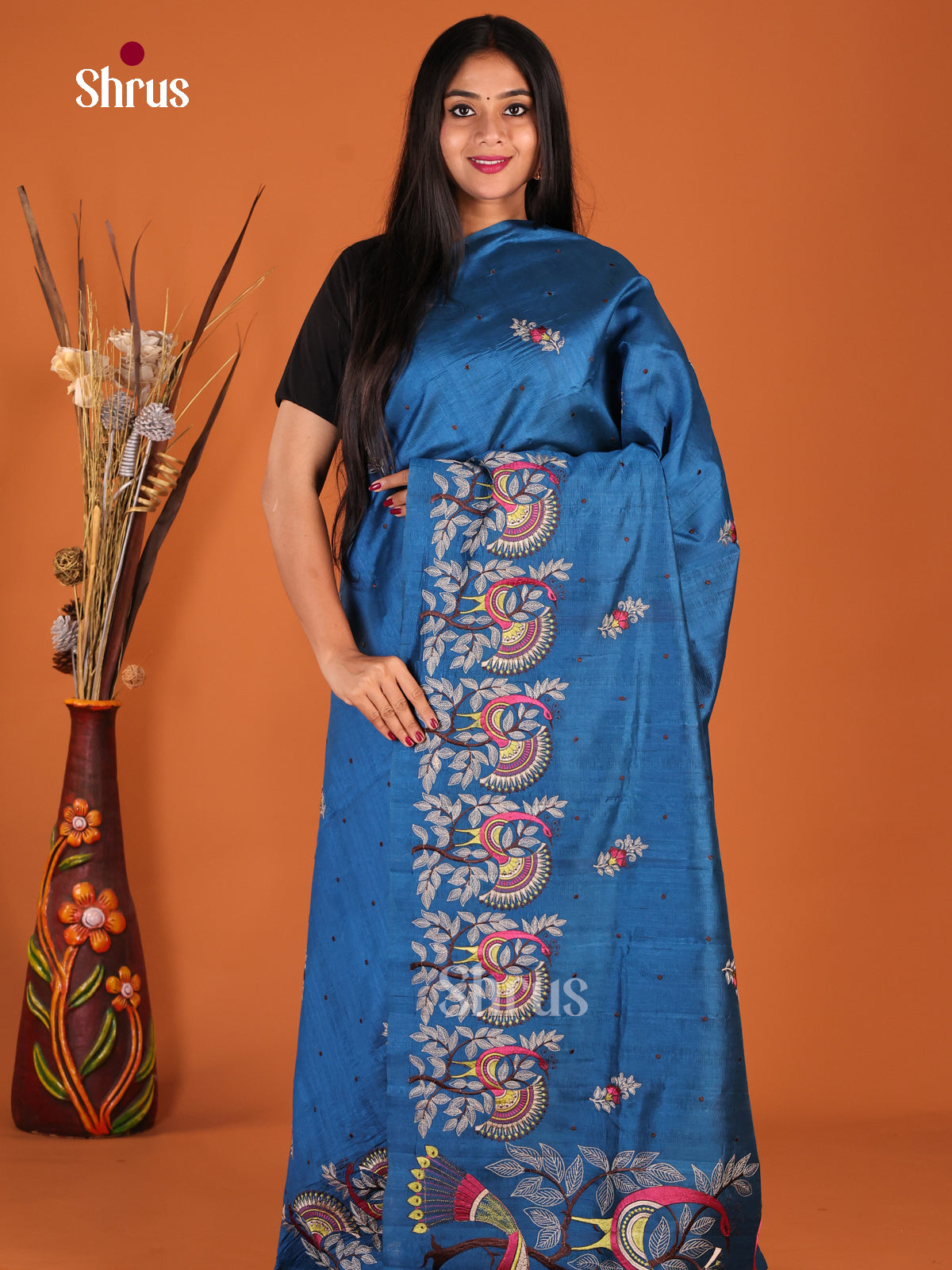 Blue - Semi Rawsilk Saree