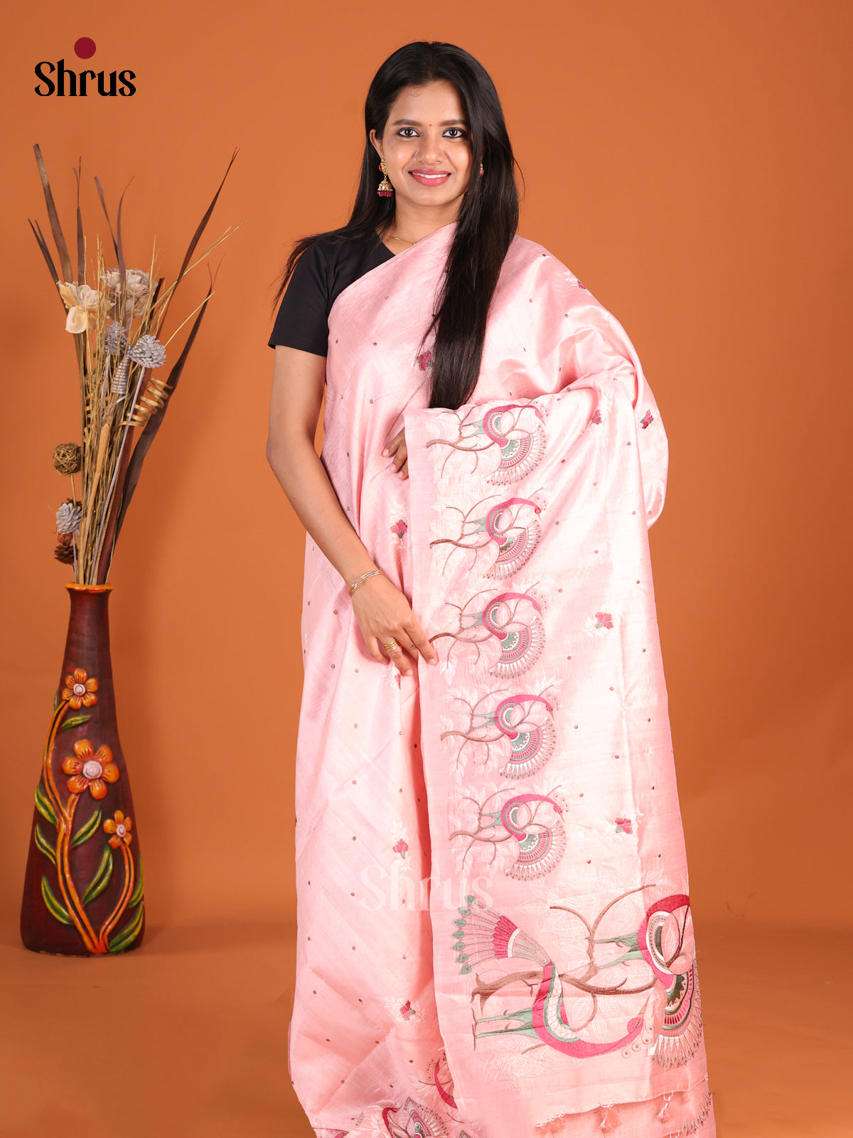 Pink - Semi Rawsilk Saree - Shop on Shrus.com