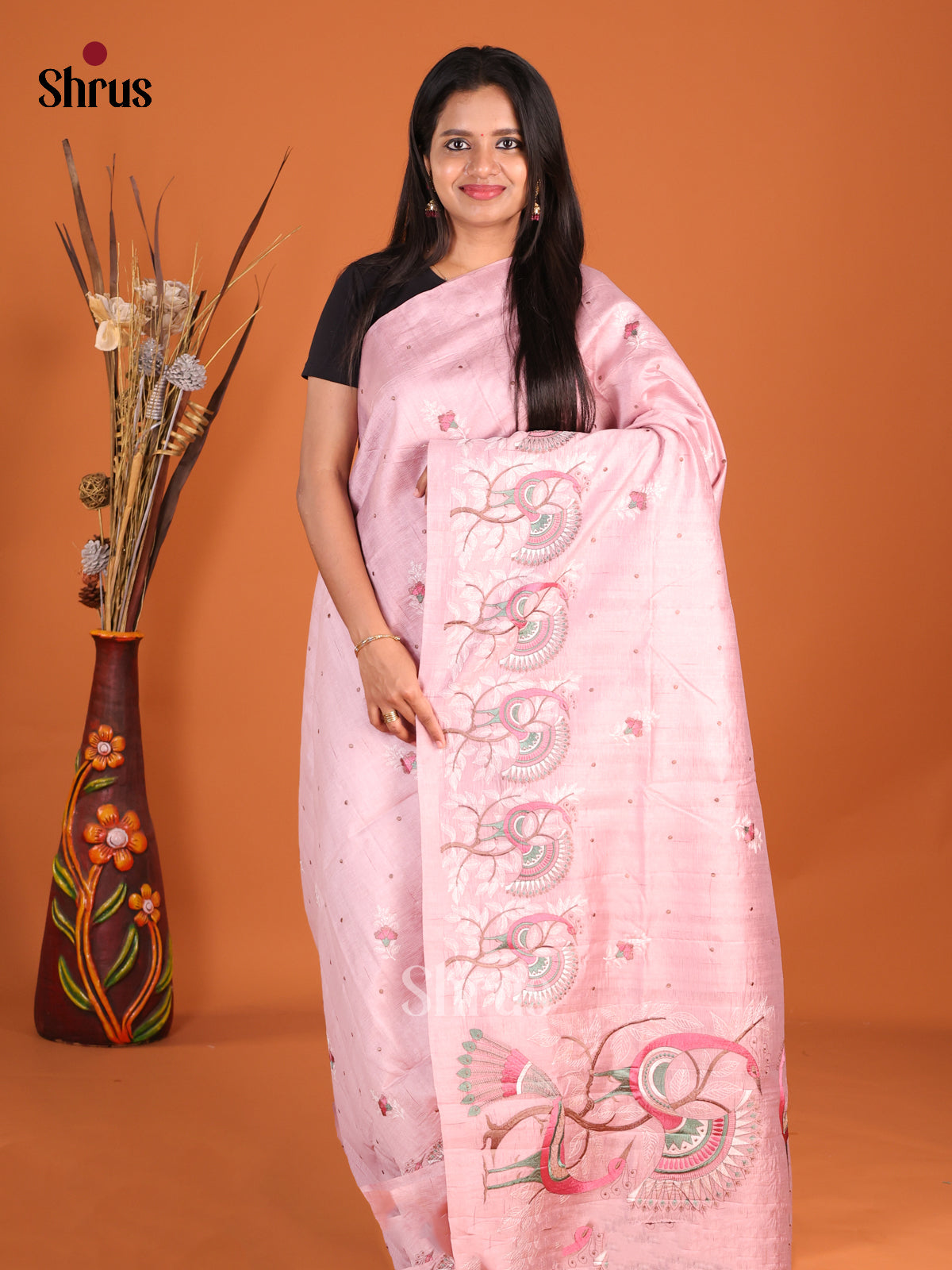 Pink - Semi Rawsilk Saree - Shop on Shrus.com