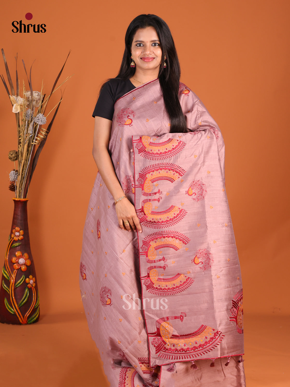 Lavender- Semi Rawsilk Saree - Shop on Shrus.com