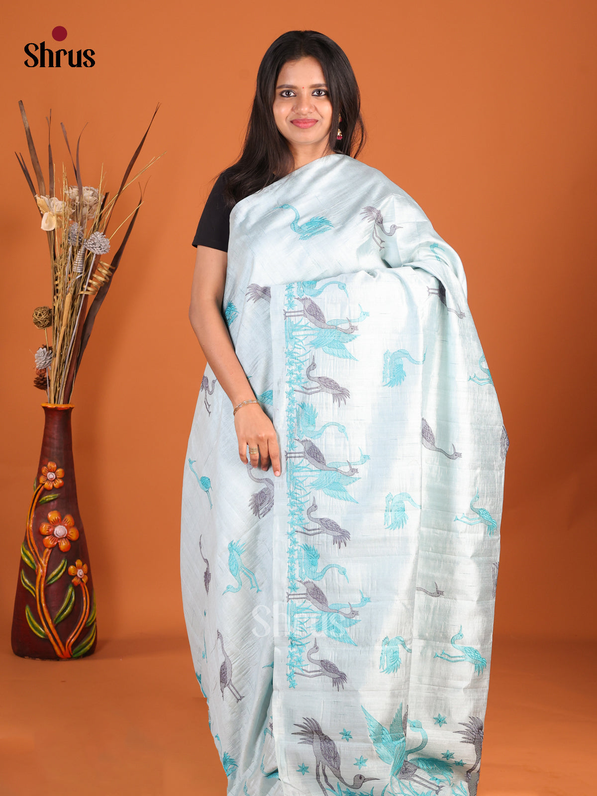 Light Blue - Semi Rawsilk Saree - Shop on Shrus.com