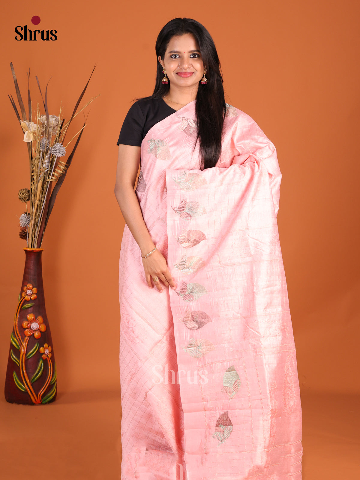 Pink - Semi Rawsilk Saree - Shop on Shrus.com