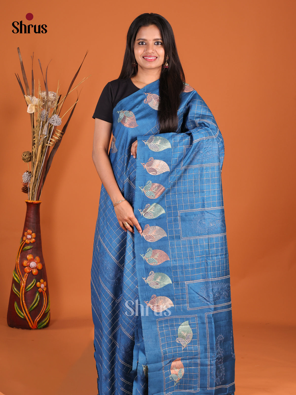 Blue- Semi Rawsilk Saree