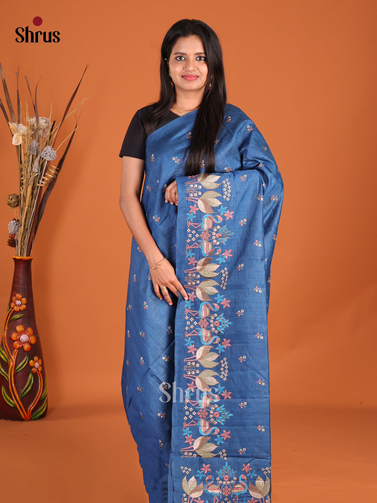 Blue - Semi Rawsilk Saree