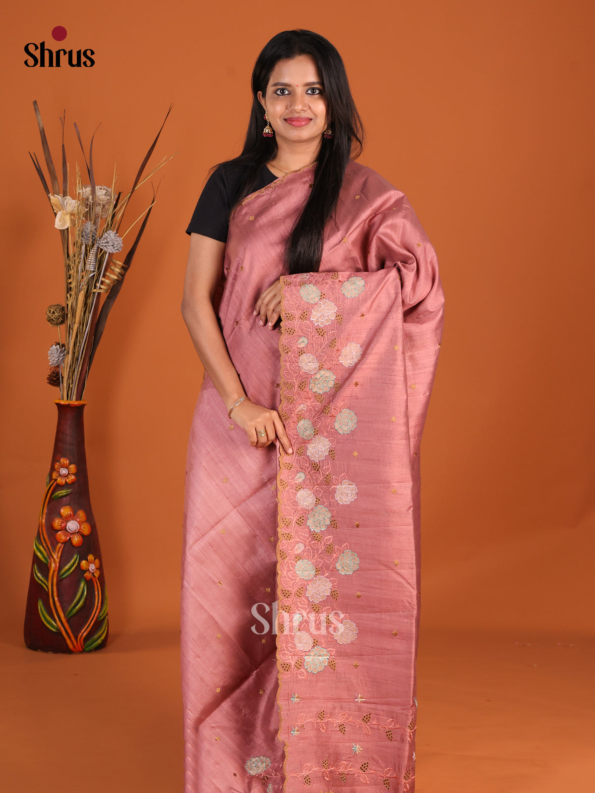 Brown - Semi Rawsilk Saree