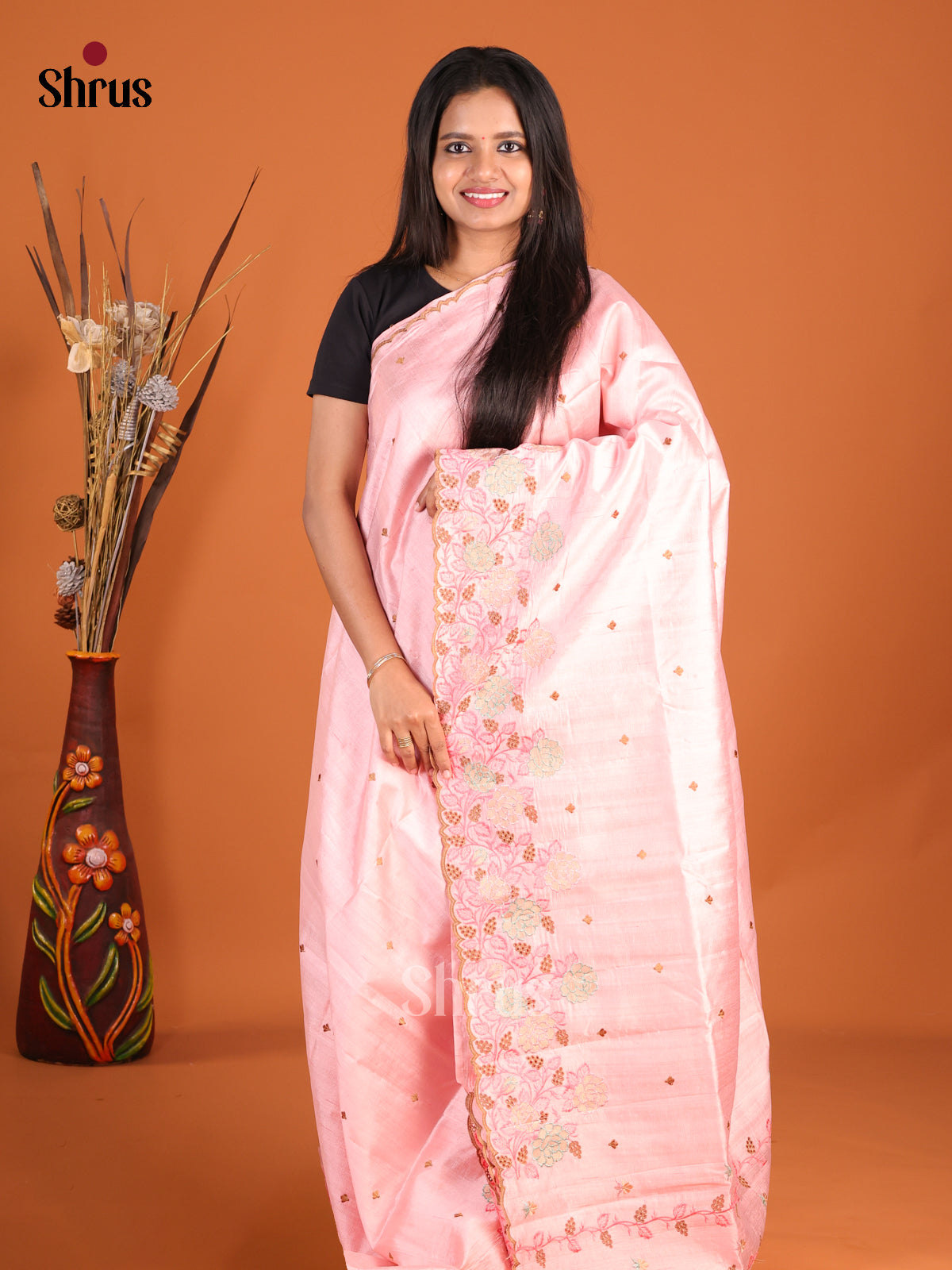 Pink - Semi Rawsilk Saree - Shop on Shrus.com