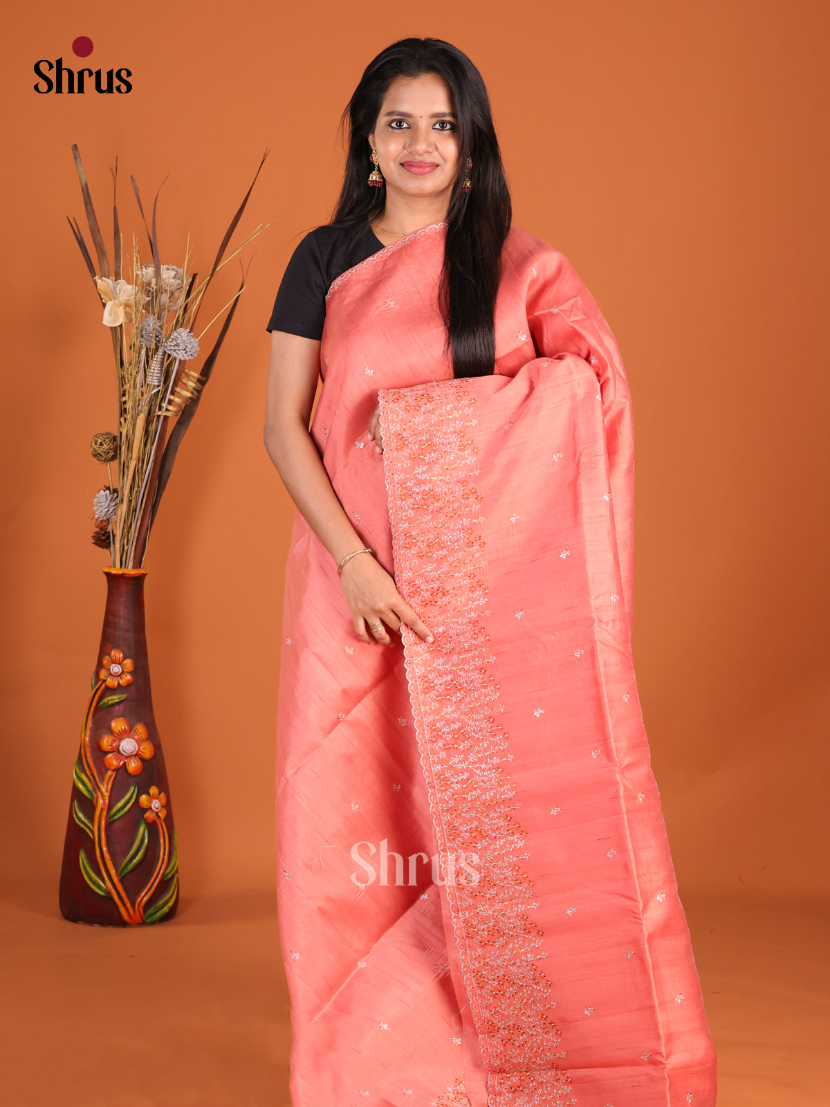 Pink - Semi Rawsilk Saree - Shop on Shrus.com
