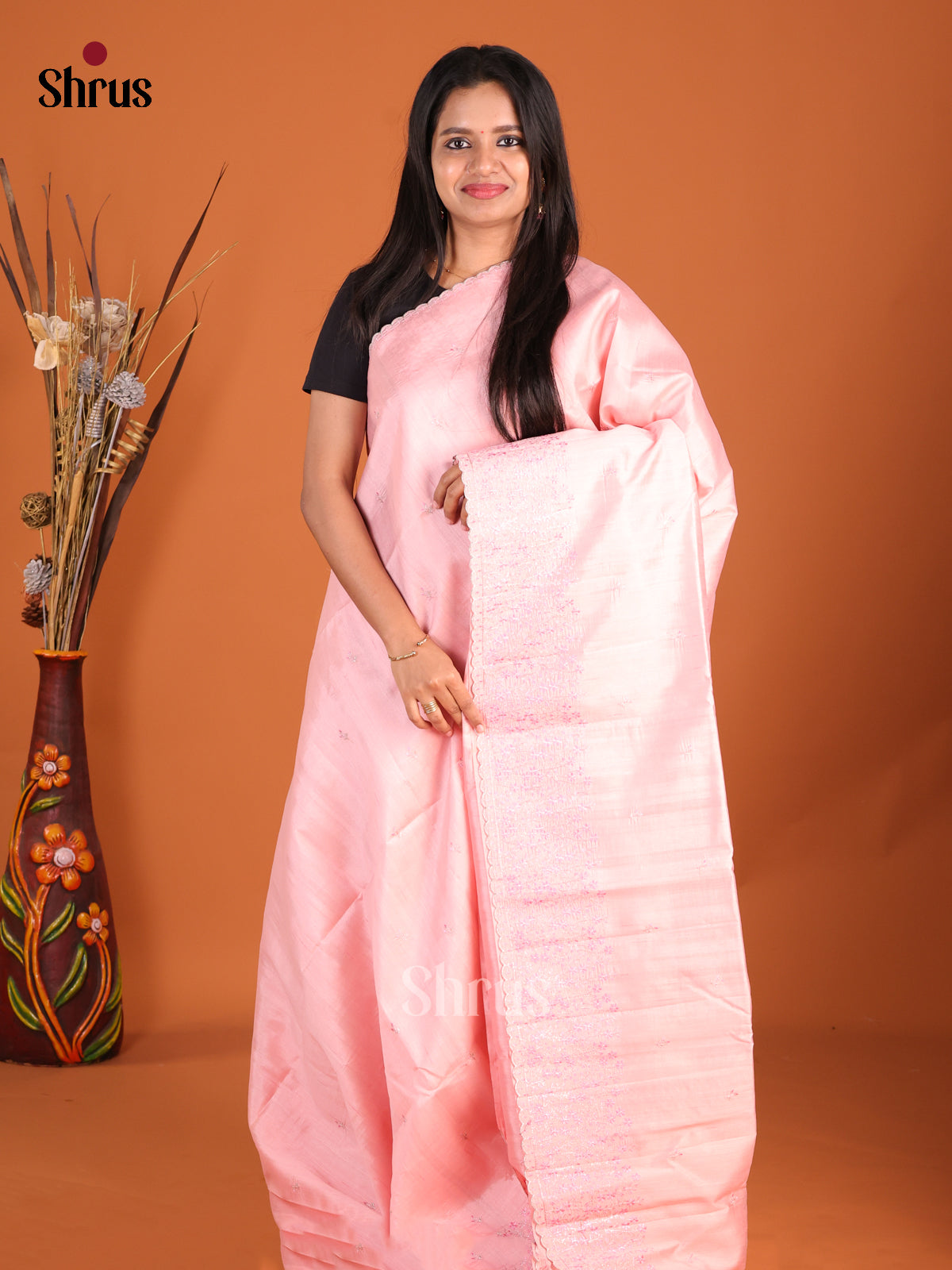 Pink - Semi Rawsilk Saree - Shop on Shrus.com