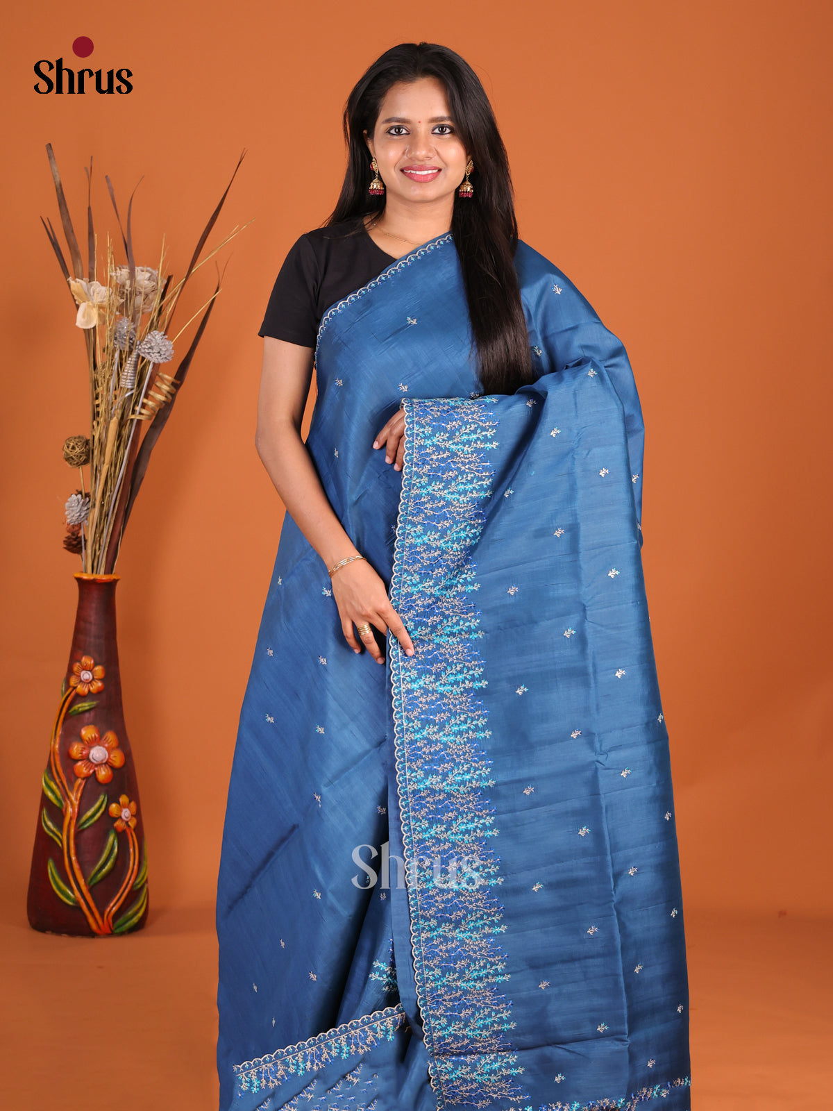 Blue - Semi Rawsilk Saree