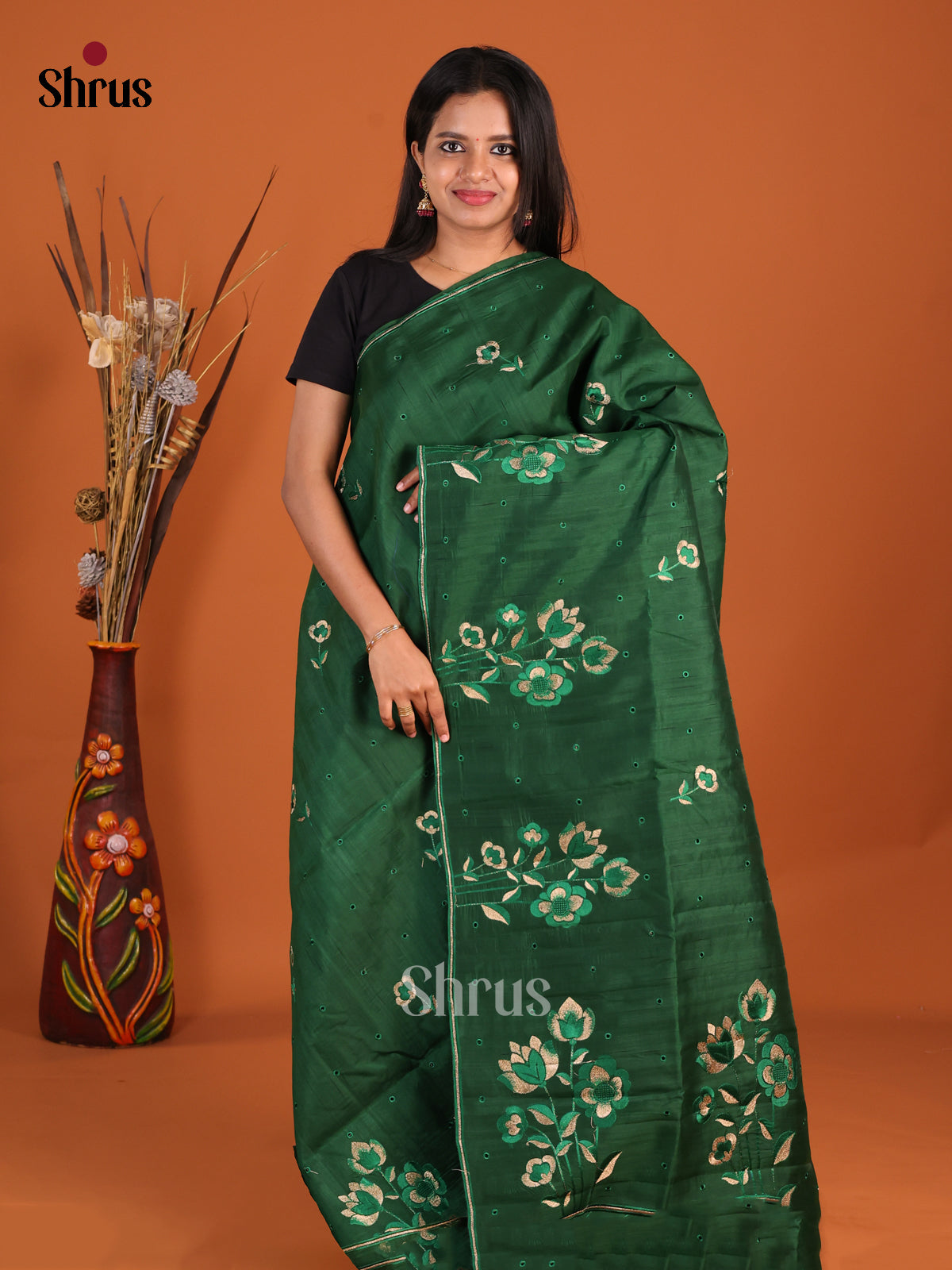 Green - Semi Rawsilk Saree - Shop on Shrus.com