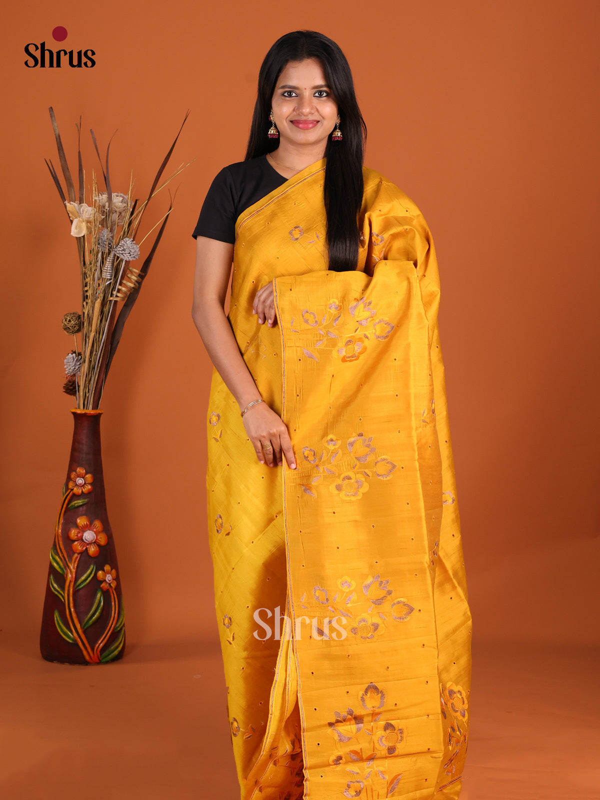 Mustard - Semi Rawsilk Saree - Shop on Shrus.com