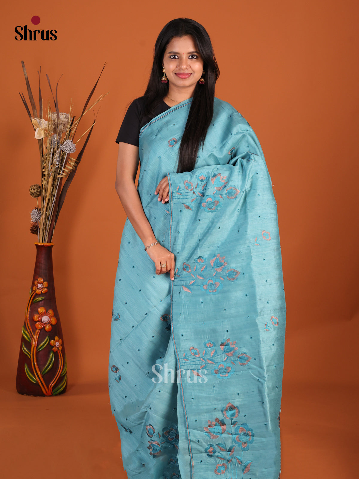 Blue - Semi Rawsilk Saree
