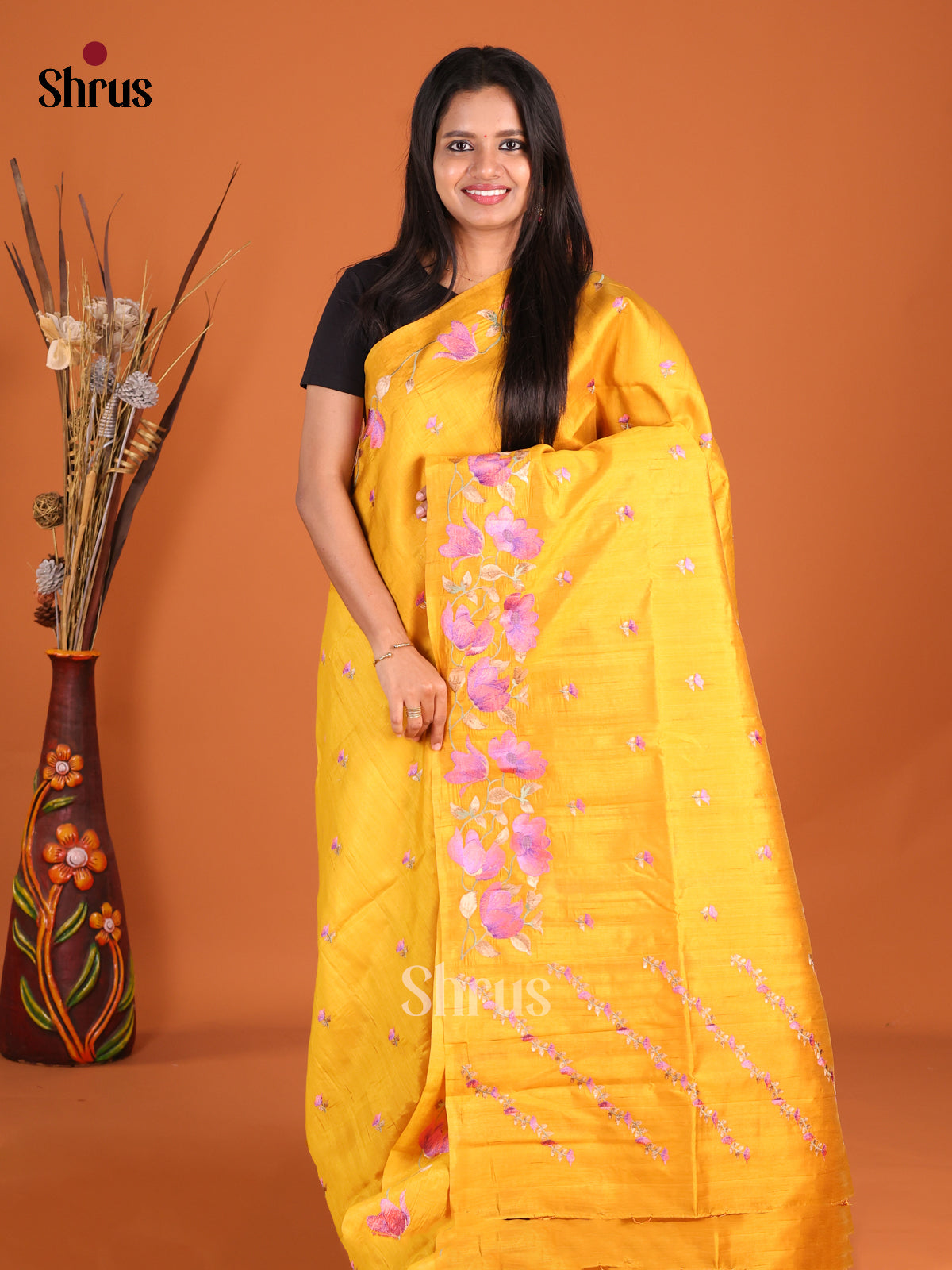 Mustard - Semi Rawsilk Saree - Shop on Shrus.com