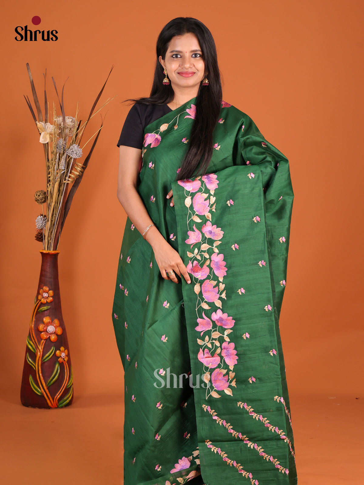 Green - Semi Rawsilk Saree - Shop on Shrus.com