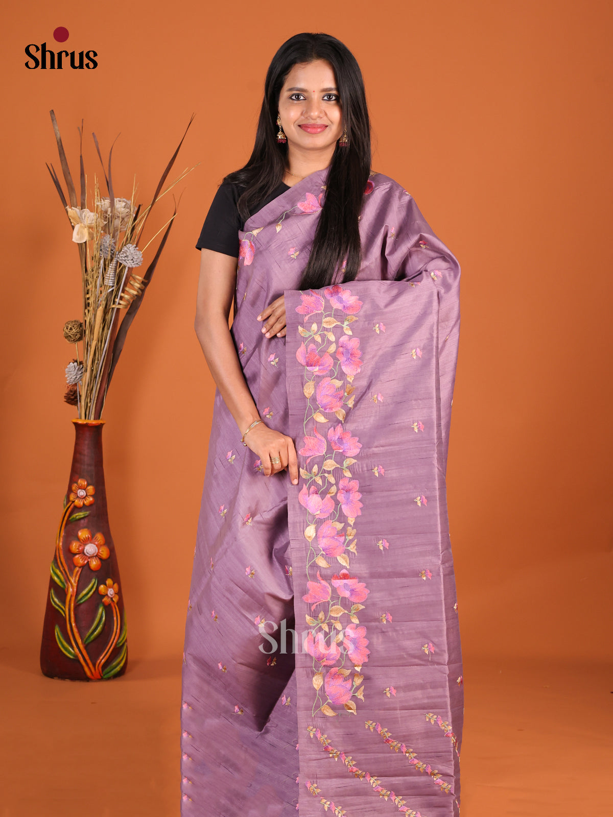 Lavender - Semi Rawsilk Saree - Shop on Shrus.com