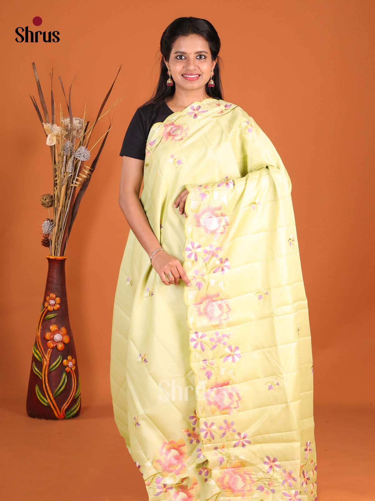 Light Green - Semi Rawsilk Saree - Shop on Shrus.com