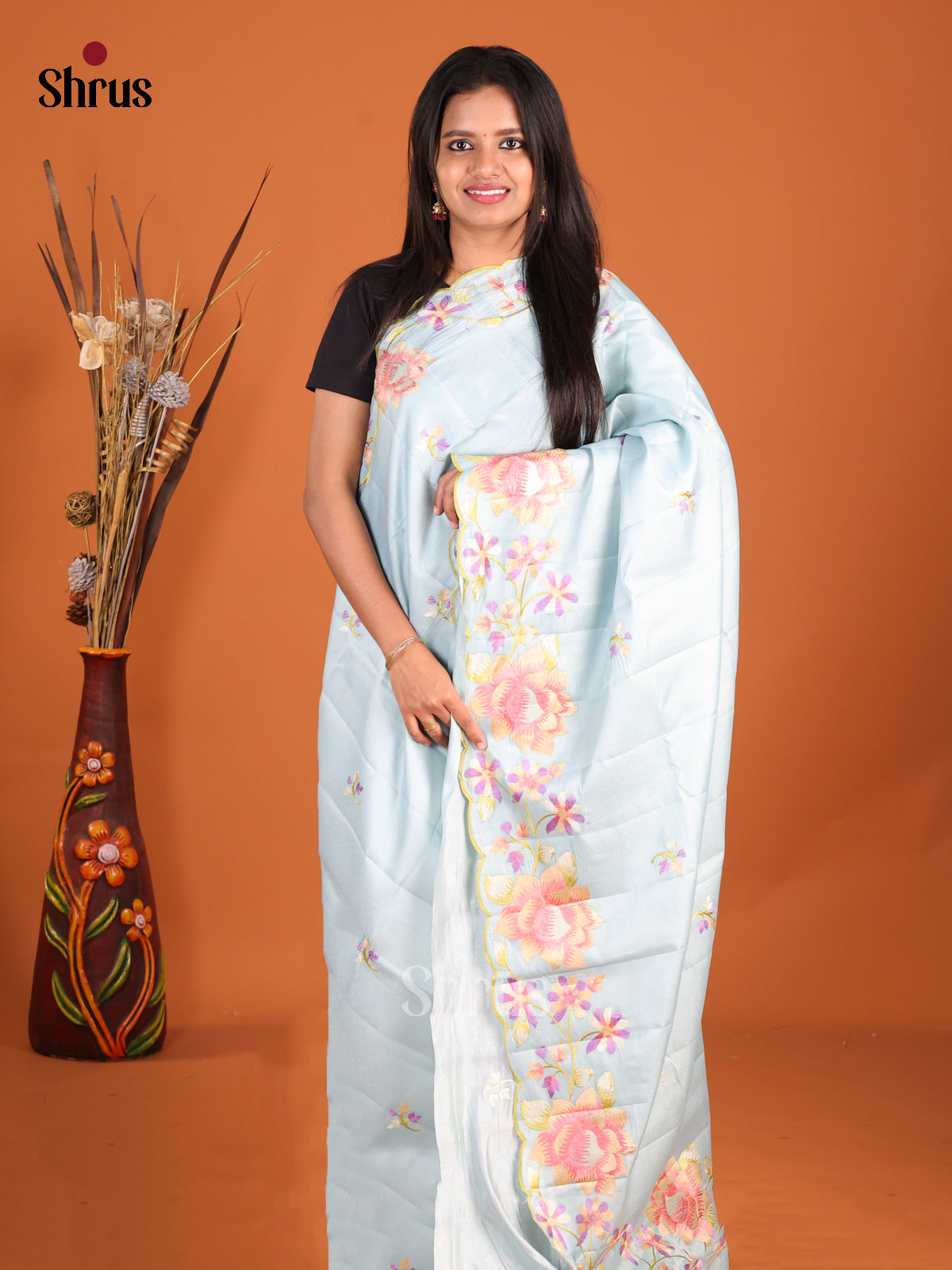 Ice Blue - Semi Rawsilk Saree