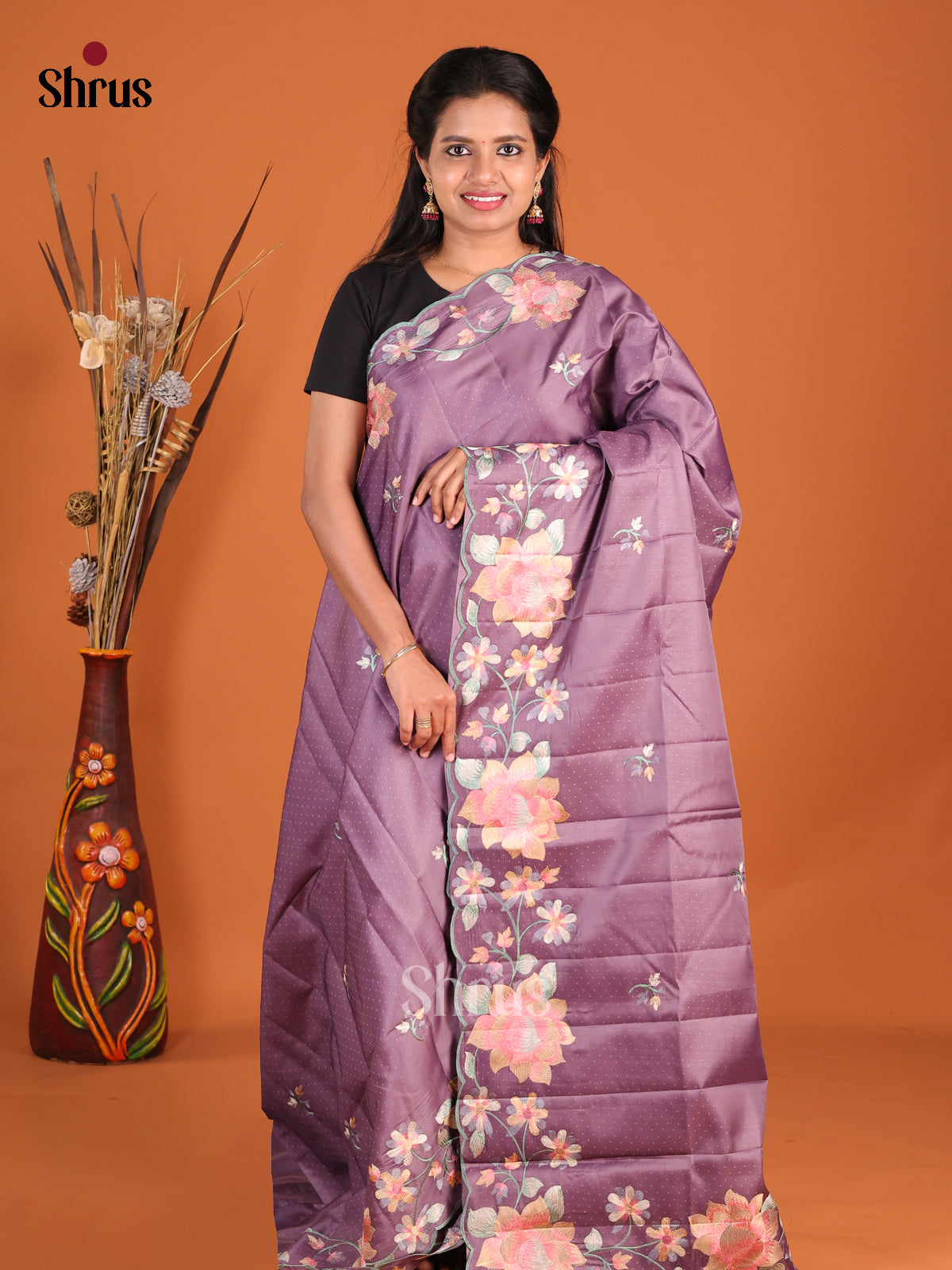Lavender- Semi Rawsilk Saree - Shop on Shrus.com