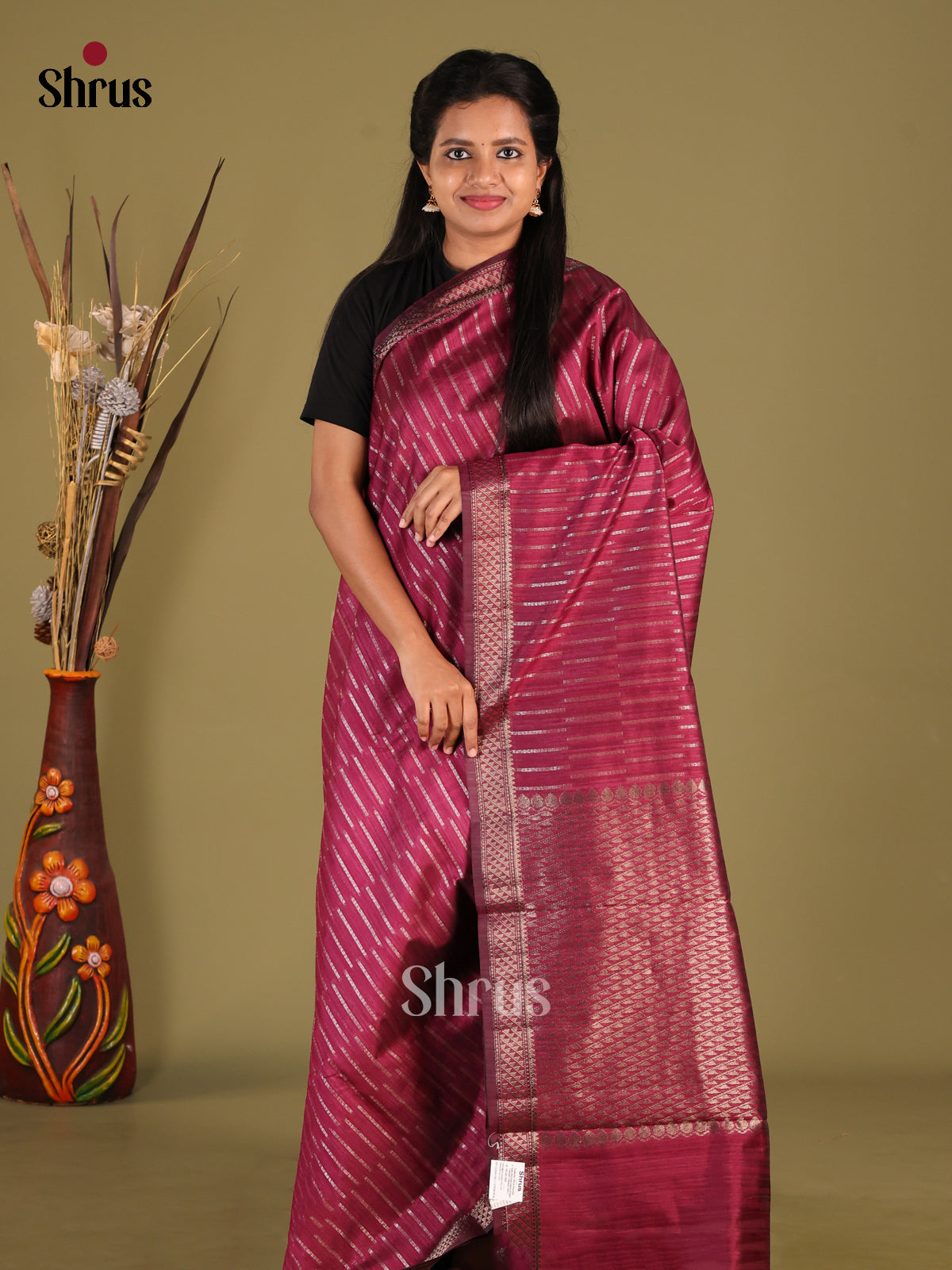 Maroon - Semi Jute Saree