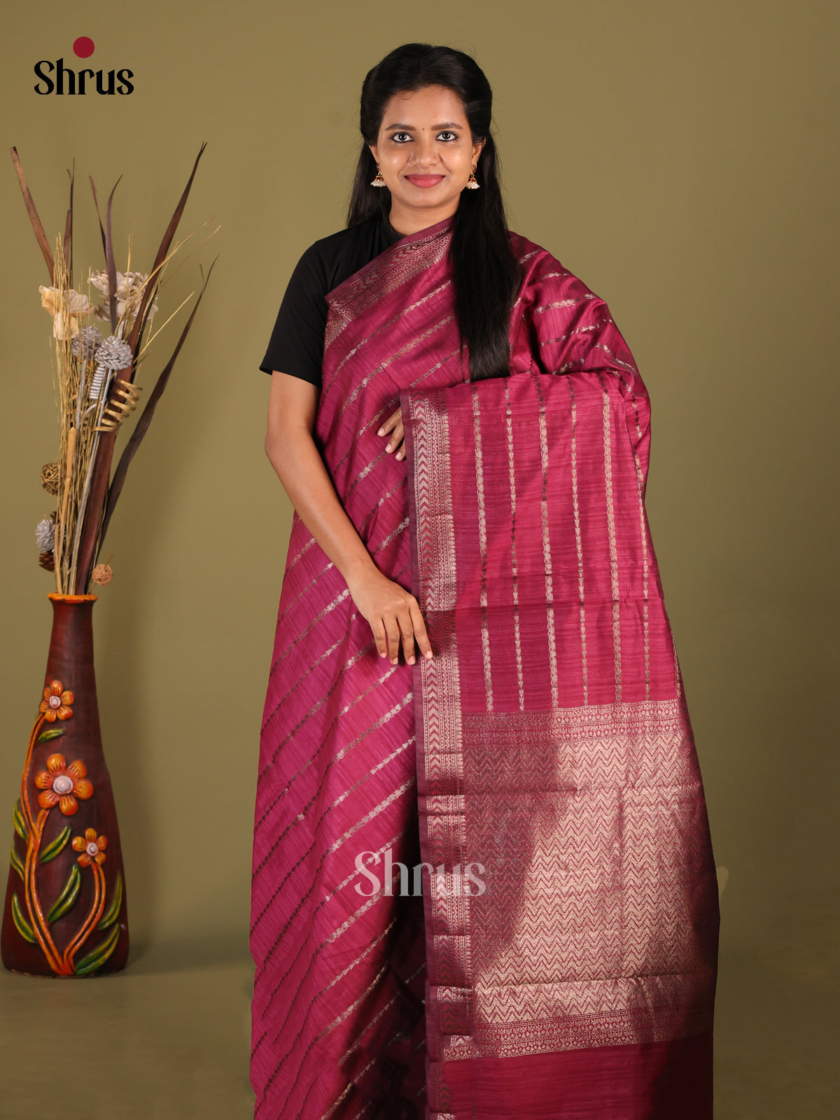 Maroon - Semi Jute Saree