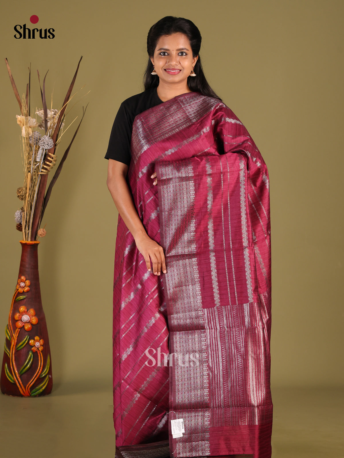Maroon - Semi Jute Saree