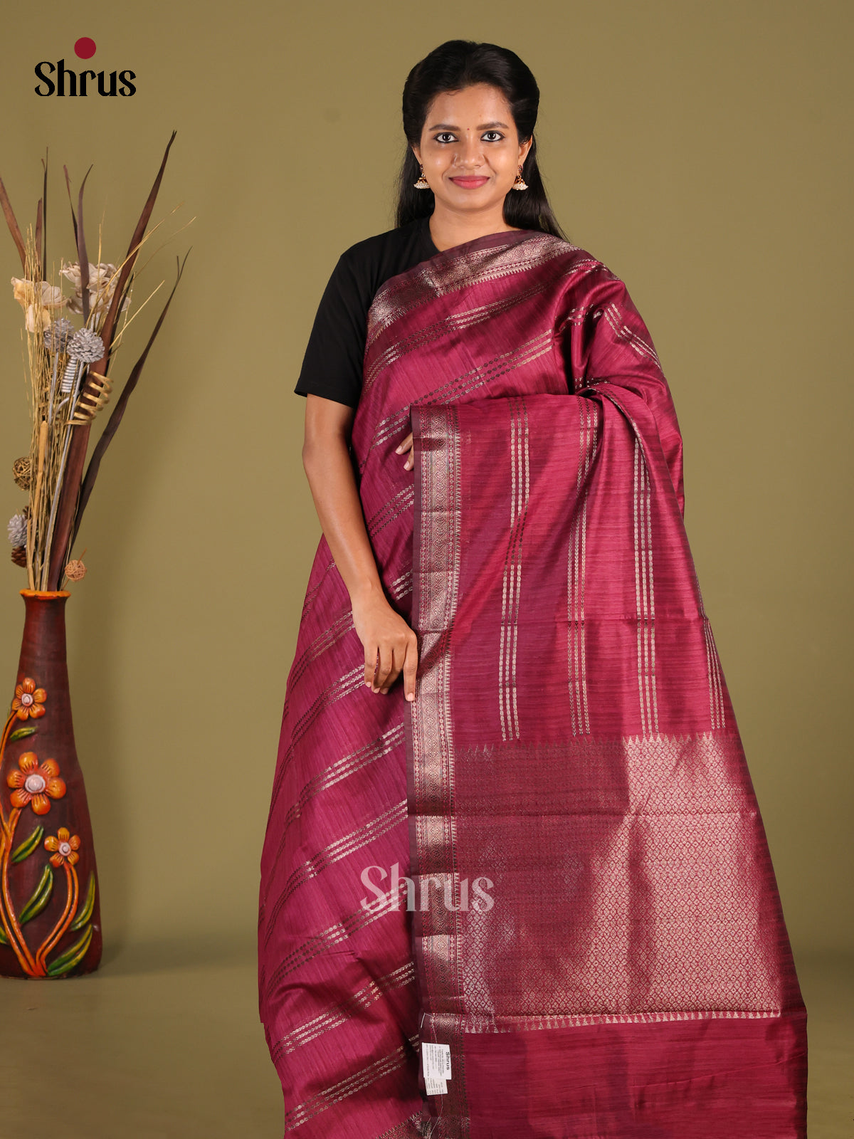 maroon - Semi Jute Saree