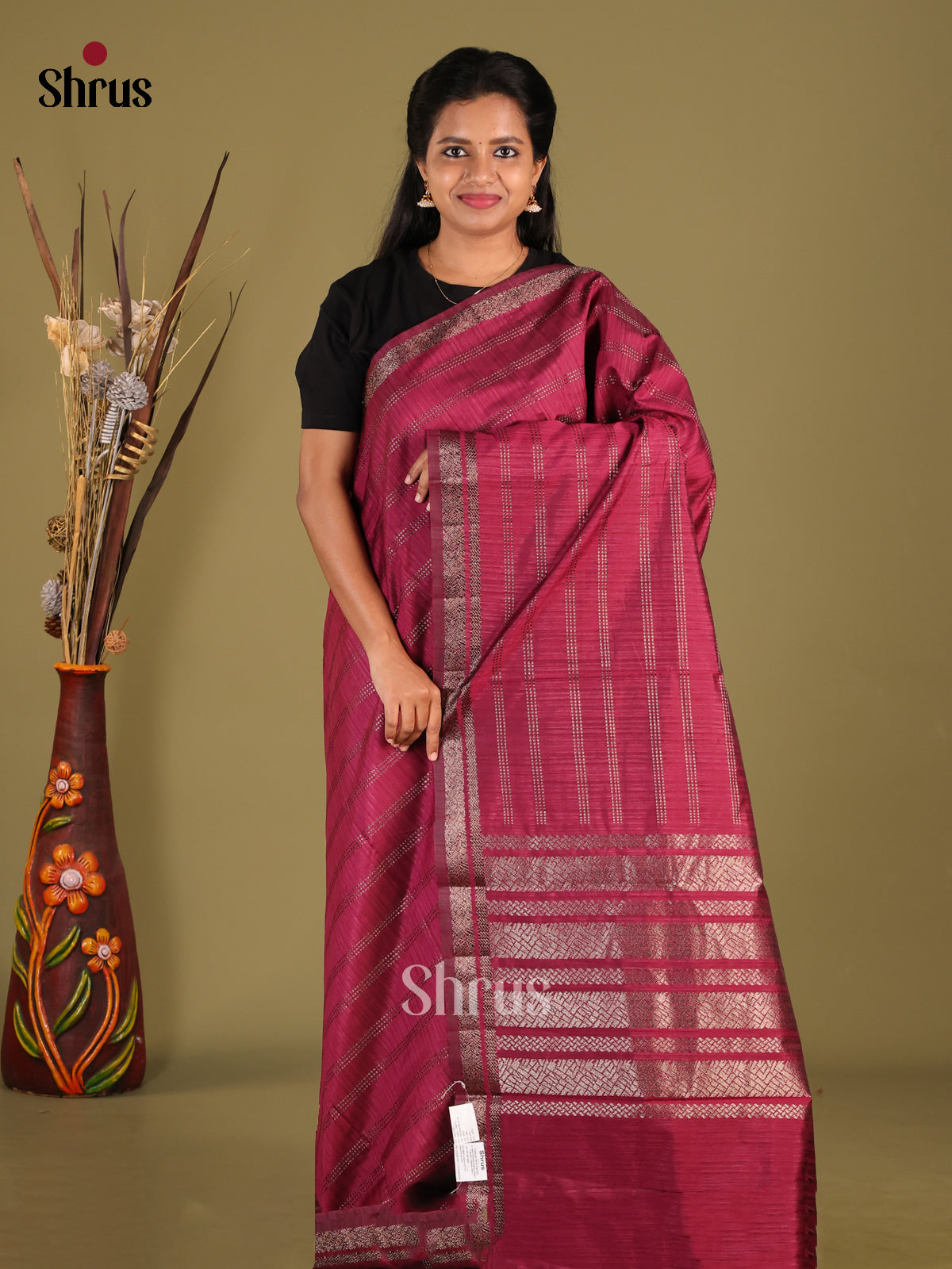 Maroon - Semi Jute Saree