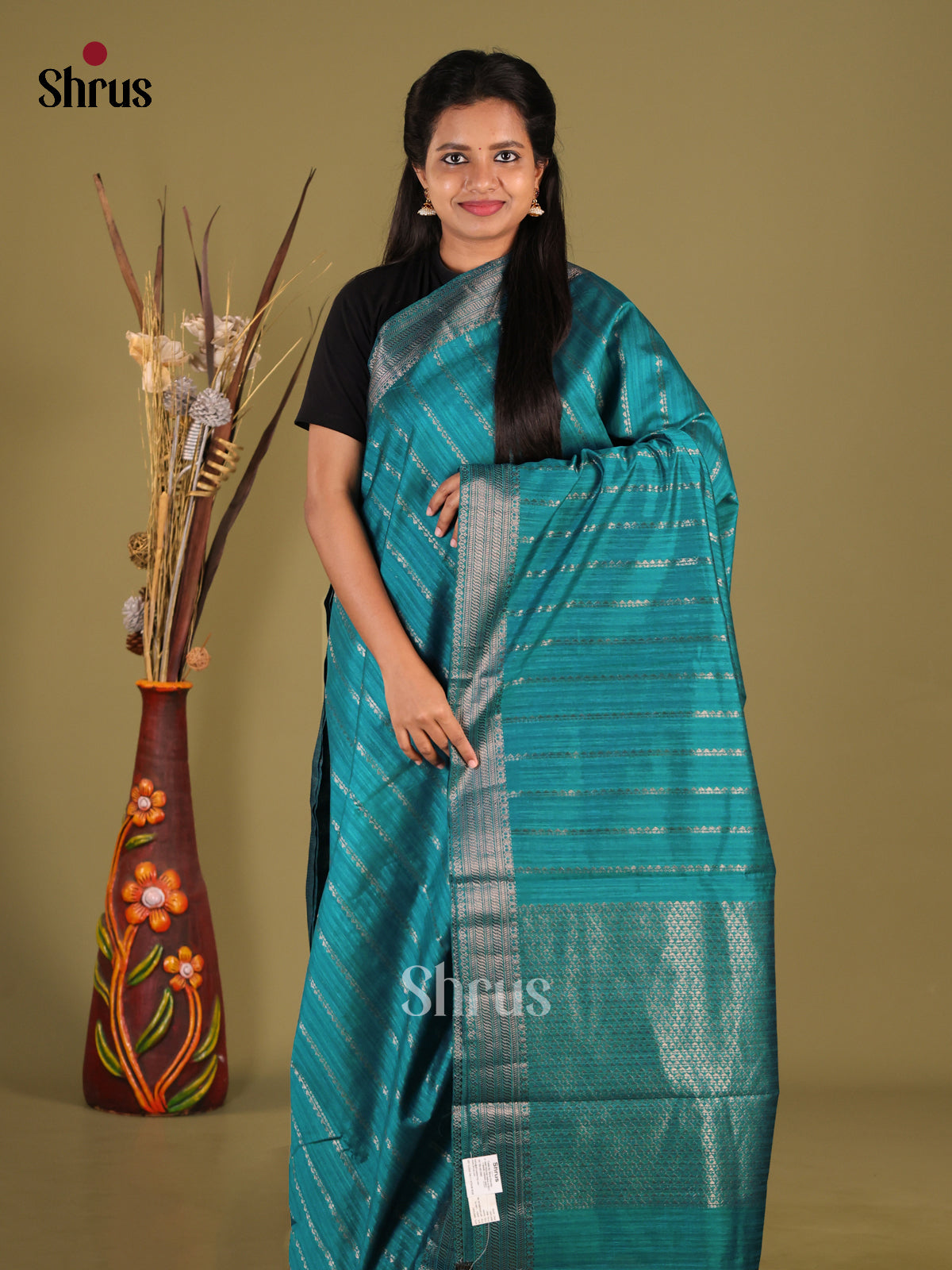 Green - Semi Jute Saree - Shop on Shrus.com