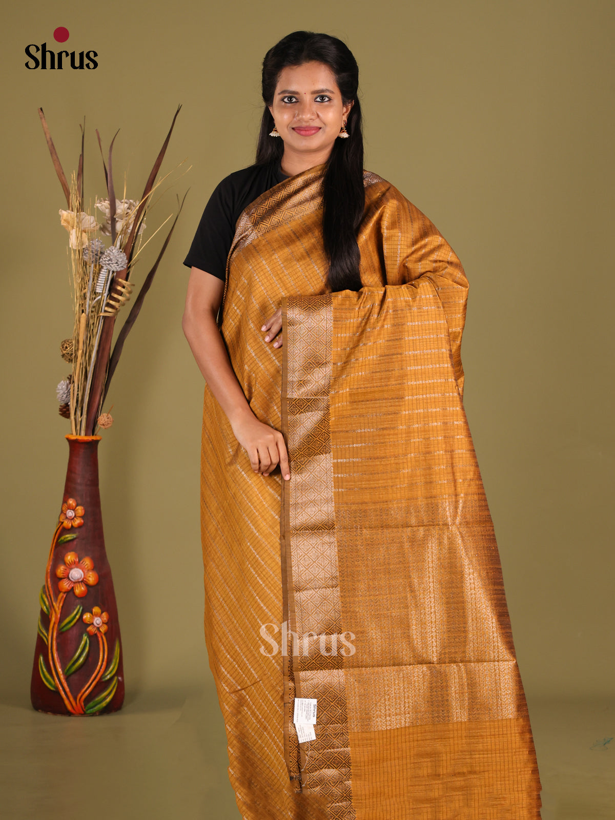 Mustard - Semi Jute Saree - Shop on Shrus.com