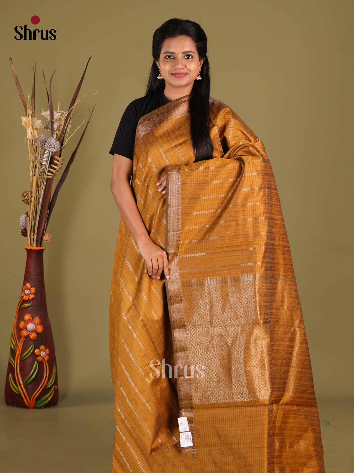 Mustard - Semi Jute Saree - Shop on Shrus.com